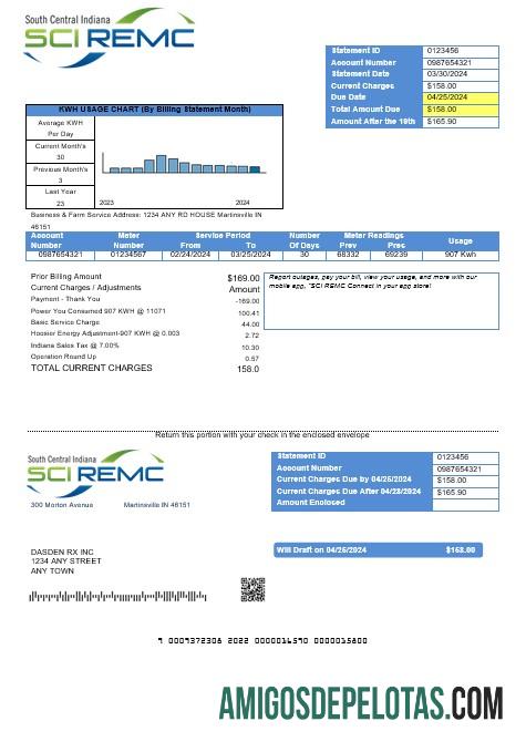 realista Modelo de conta de serviços públicos de negócios dos EUA Indiana SCI REMC em formatos Word e PDF